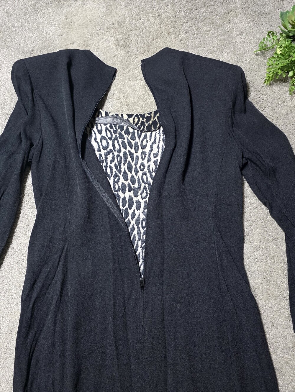Vintage Perceptions Leopard Print Black Cardigan Dress Shoulder Pads Size 8 - Picture 9 of 10